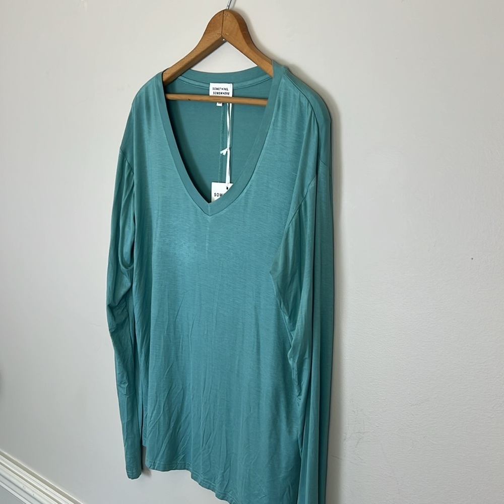 Mark Ashton Something, Somewhere S/M v-neck longsleeve teal soft women’s shirt
